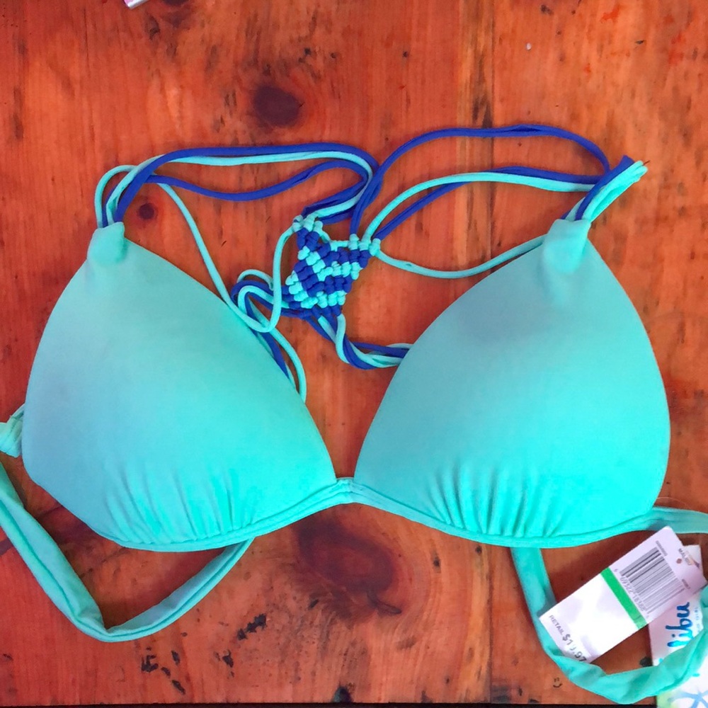 Blue Malibu Push-up Bikini Top, New (Size Large L)